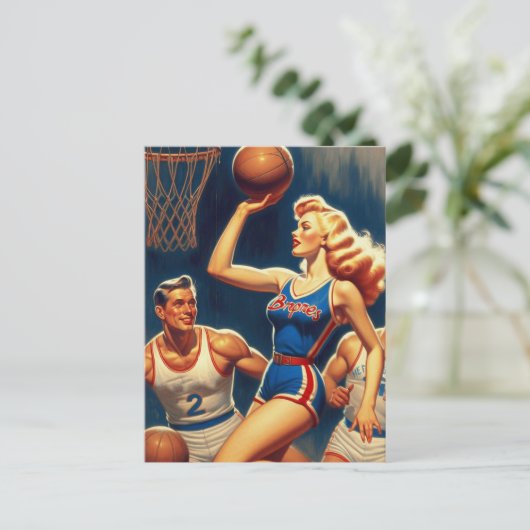 Retro Basketbal Illustratie Briefkaart (Staand voorkant)
