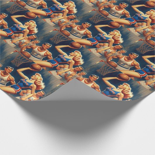 Retro Basketbal Illustratie Cadeaupapier (Hoek)