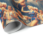 Retro Basketbal Illustratie Cadeaupapier (Rol Hoek)