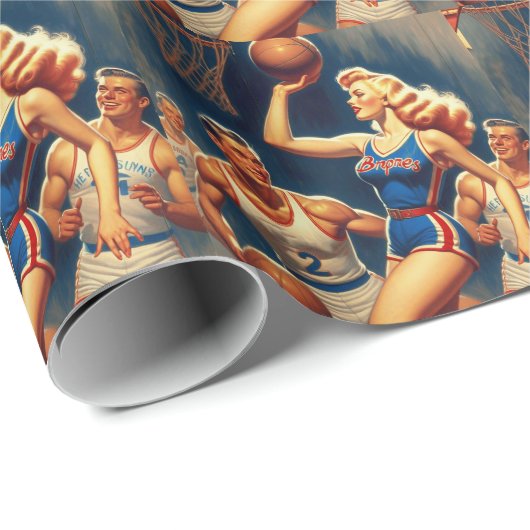 Retro Basketbal Illustratie Cadeaupapier (Rol Hoek)