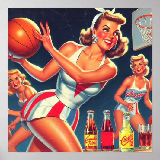 Retro Basketbal Pin-up Poster (Voorkant)