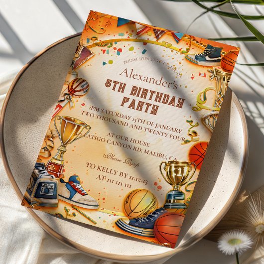 Retro Basketbal Trofee Verjaardag Kaart