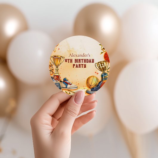 Retro Basketbal Trofee Verjaardag Ronde Sticker
