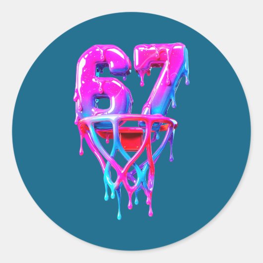 Retro Basketbal Zes 67 Zeven Drip Ronde Sticker (Voorkant)
