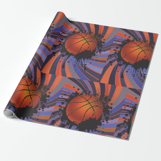 Retro Basketball Cadeaupapier (Uitgerold)