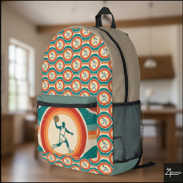 Retro Basketball Player Circle Pattern Backpack Bedrukte Rugzak