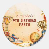 Retro Basketball Trophy Birthday Ronde Sticker (Voorkant)