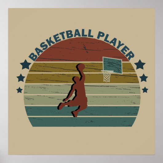 Retro basketballspeler slam dunk poster (Voorkant)