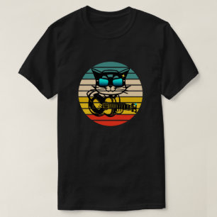 Retro Bassige Rockstar Cat, kattenspeelgitaar T-shirt