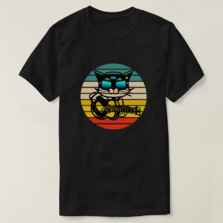 Retro Bassige Rockstar Cat, kattenspeelgitaar T-shirt