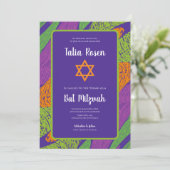 Retro Bat Mitzvah Purple and Green QR Code  Kaart (Staand voorkant)