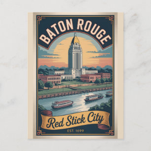 Retro Baton Rouge Louisiana Reizen Poster Briefkaart