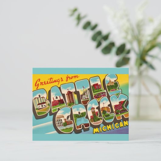 Retro Battle Creek Michigan Groet Briefkaart (Staand voorkant)