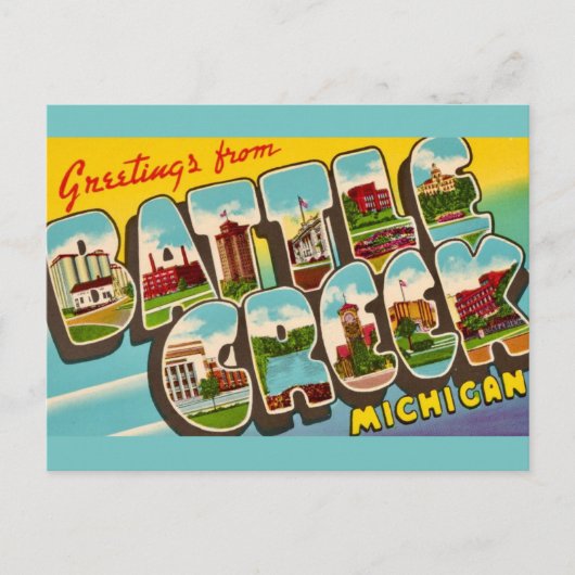 Retro Battle Creek Michigan Groet Briefkaart (Voorkant)
