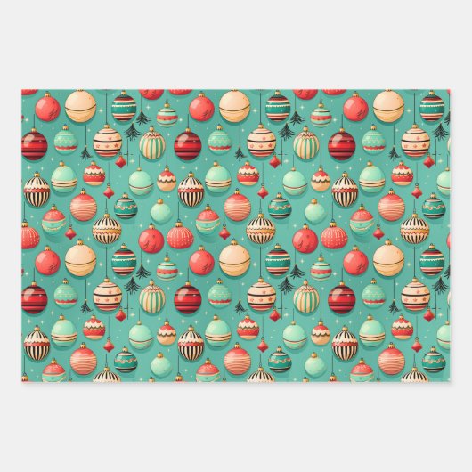 Retro Baubles Kerstmis Inpakpapier Vel (Voorkant 3)