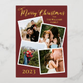 Retro Baubles Merry Christmas 4 Photo Dk Berry Folie Feestdagenkaart (Voorkant)