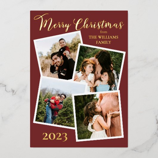 Retro Baubles Merry Christmas 4 Photo Dk Berry Folie Feestdagenkaart (Voorkant)