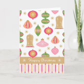 Retro Baubles / Ornamenten Kerst Kaart -Roze (Voorkant)