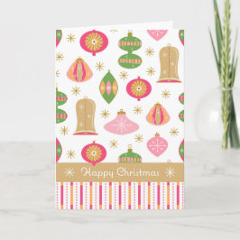 Retro Baubles / Ornamenten Kerst Kaart -Roze