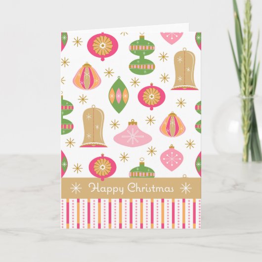 Retro Baubles / Ornamenten Kerst Kaart -Roze (Voorkant)