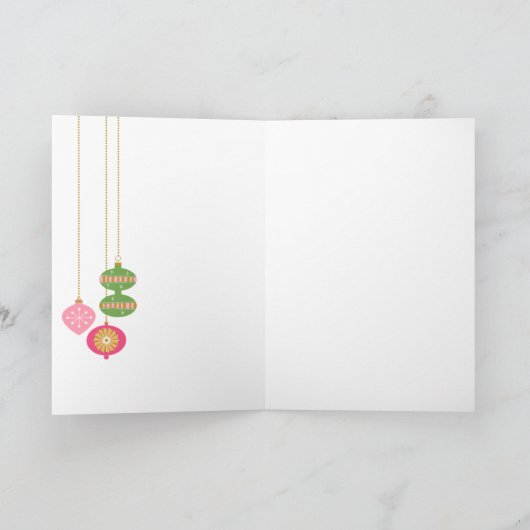 Retro Baubles / Ornamenten Kerst Kaart -Roze (Binnen)