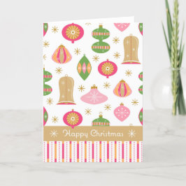 Retro Baubles / Ornamenten Kerst Kaart -Roze