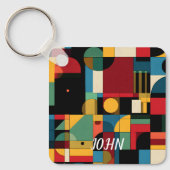 Retro Bauhaus Geometrisch Abstract Patroon Sleutel Sleutelhanger (Voorkant)