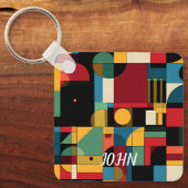 Retro Bauhaus Geometrisch Abstract Patroon Sleutel Sleutelhanger (Voorkant)