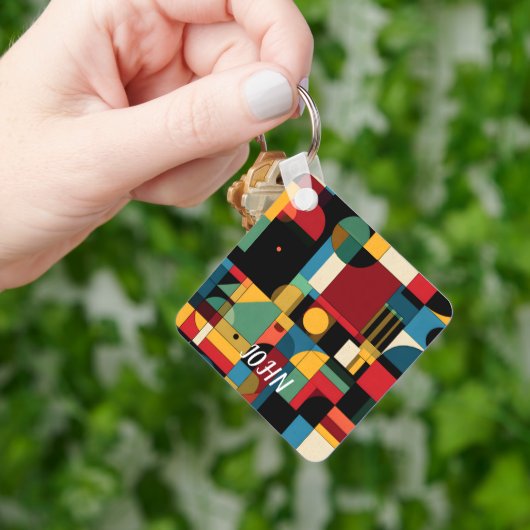 Retro Bauhaus Geometrisch Abstract Patroon Sleutel Sleutelhanger (Hand)