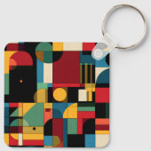 Retro Bauhaus Geometrisch Abstract Patroon Sleutel Sleutelhanger (Achterkant)
