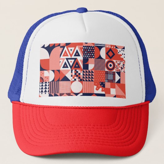 Retro Bauhaus ontwerp, kleurrijke geometrische. Trucker Pet (Voorkant)