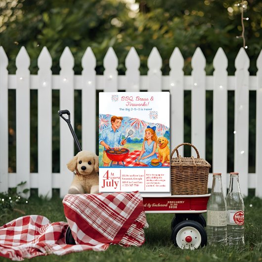 Retro BBQ Brews Fireworks Picnic 4th of July 250th Kaart