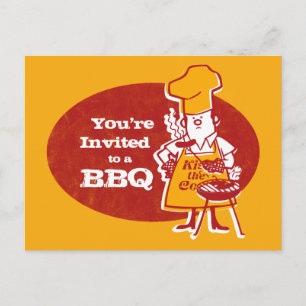 Retro BBQ Chef Briefkaart Uitnodiging