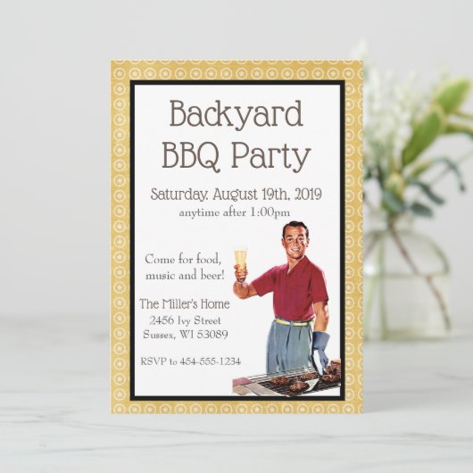 Retro BBQ-feest uitnodiging (Staand voorkant)