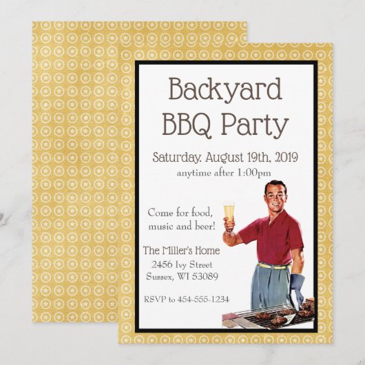 Retro BBQ-feestuitnodiging Kaart (Voorkant / Achterkant)