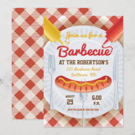 Retro BBQ-feestuitnodiging op Gingham Kaart