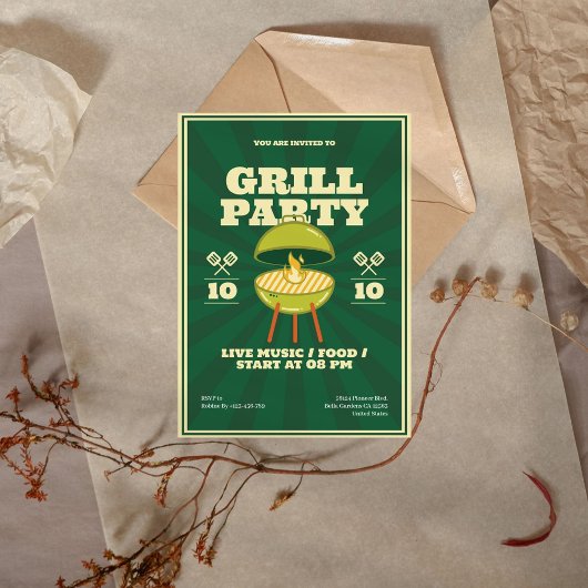 Retro BBQ Grill Uitnodiging