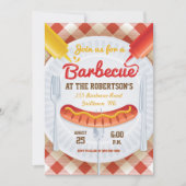Retro BBQ Party Invitation on Gingham Kaart (Voorkant)