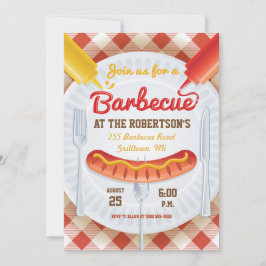 Retro BBQ Party Invitation on Gingham Kaart