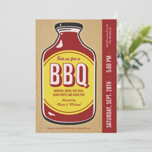 Retro BBQ Sauce Party Uitnodigingen (Staand voorkant)