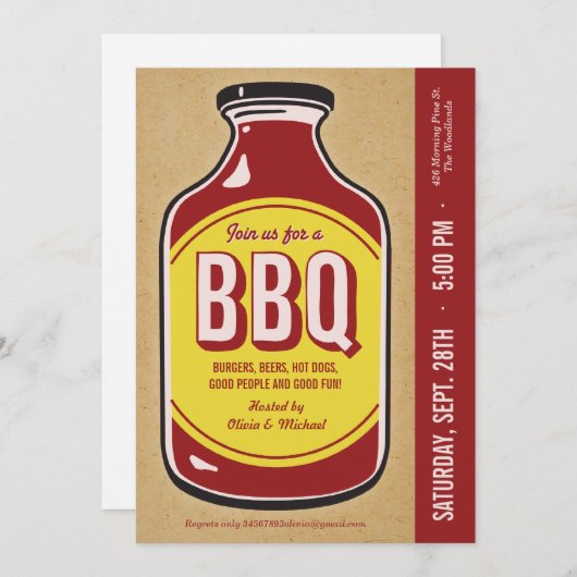 Retro BBQ Sauce Party Uitnodigingen (Voorkant / Achterkant)