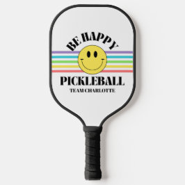 Retro Be Happy Face Pickleball Rainbow Pickleball Paddle