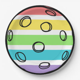 Retro Be Happy Face Pickleball Rainbow Verjaardag Papieren Bordje