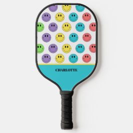 Retro Be Happy Face Pickleball Rainbow Verjaardag Pickleball Paddle