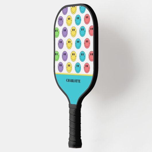 Retro Be Happy Face Pickleball Rainbow Verjaardag Pickleball Paddle (Links)