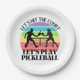 Retro Be Happy Pickleball Rainbow Verjaardag Papieren Bordje