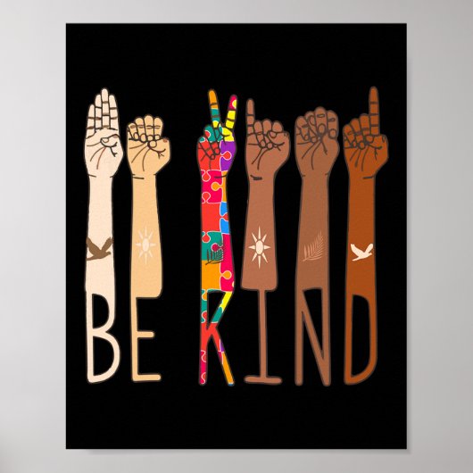 Retro Be Kind Hand Sign Language Asl Puzzle Autism Poster (Voorkant)