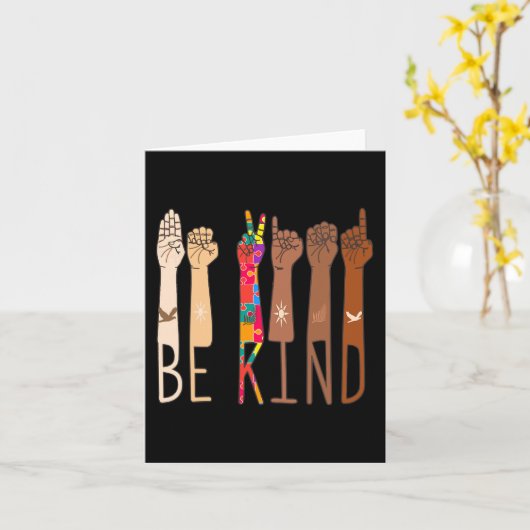 Retro Be Kind Handgebarentaal ASL Puzzel Autisme Kaart (Gele Bloem)