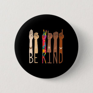 Retro Be Kind Handgebarentaal ASL Puzzel Autisme Ronde Button 5,7 Cm