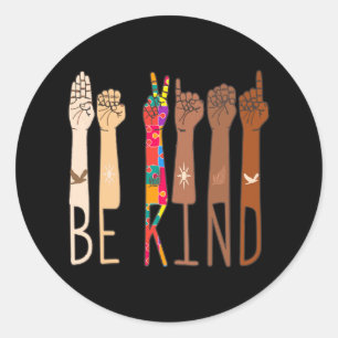 Retro Be Kind Handgebarentaal ASL Puzzel Autisme Ronde Sticker